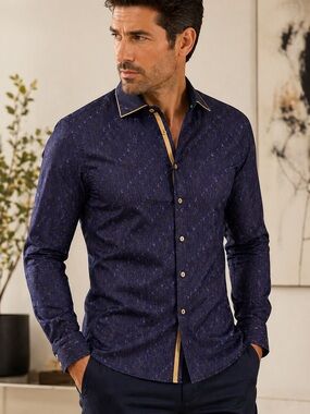 Maceoo Fibonacci Blue Paisley Button Down Shirt Mens 5/XL Italian Cotton Luxe